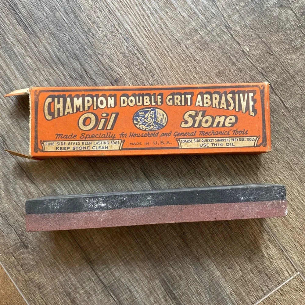 Vintage Champion Double Grit Abrasive Oil Stone Sharpening Tool Made in USA